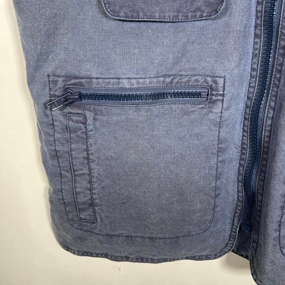 Vintage Banana Republic Women's Blue Safari Cargo Vest L Hoodie Full Zip - Picture 6 of 11